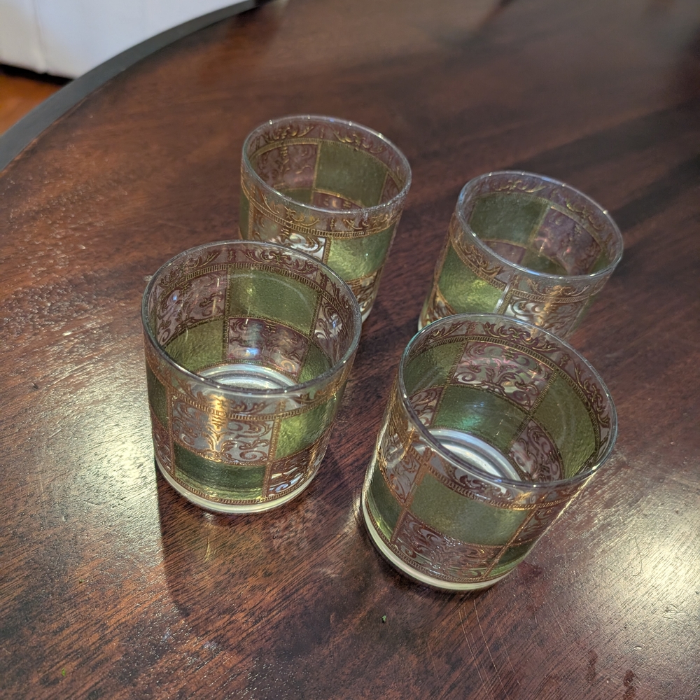 Culver Gold and Green Glasses Set Of 4 - Picture 3 of 6